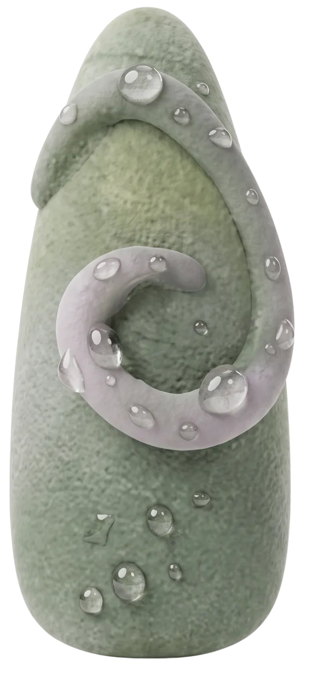 Unha verde acinzentada com relevo em espiral e gotas 3D